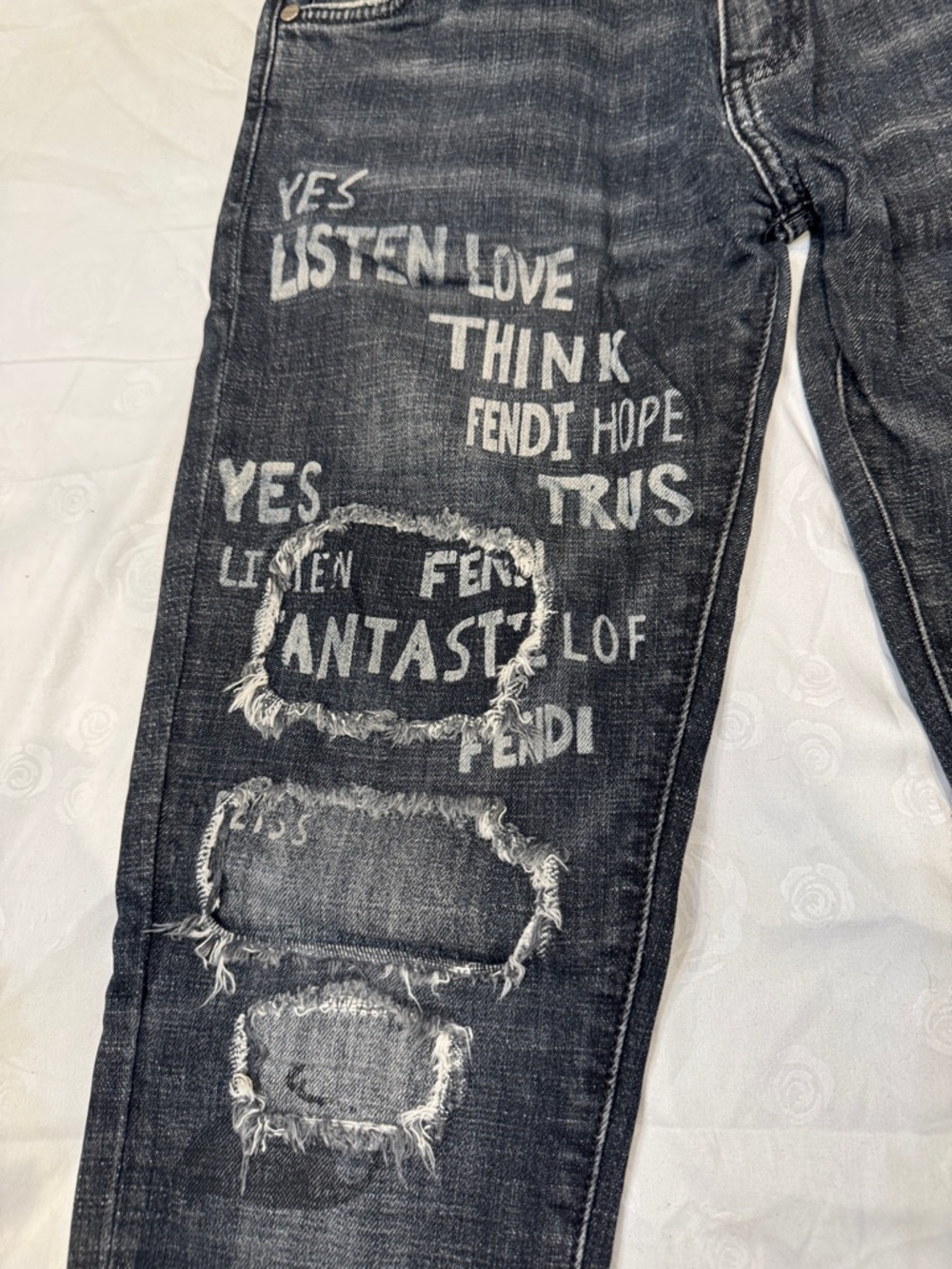 Authentic Fendi Distressed Graphic Bootcut Jeans - Picture 2 of 11